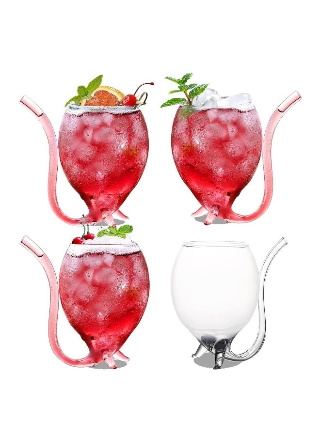 12oz Set Of 4 Creative Cocktail Glasses Decanter Cups Mugs with Built-in Straw for Cocktail Wine Juice Ice Cream Champagne Home Bar Party Club Glassware Barware - Image 1